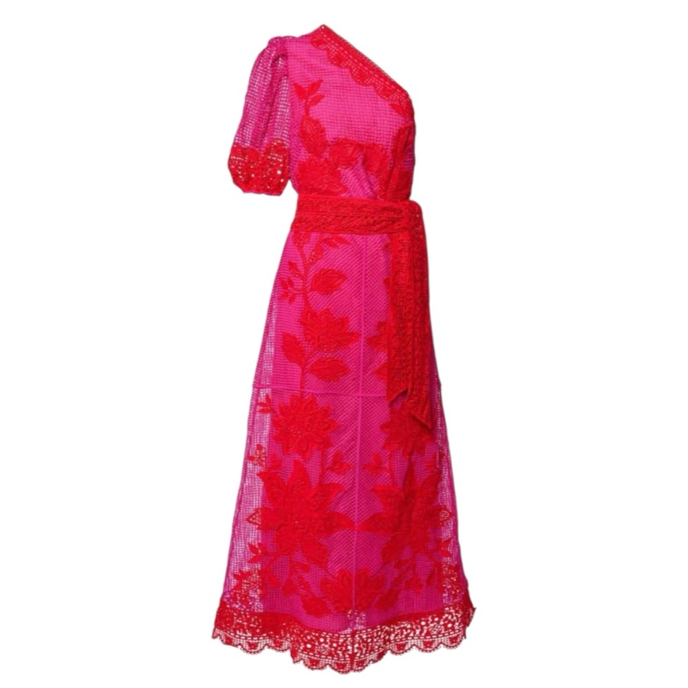 NWT FARM Rio Crochet Guipuire Bicolor Maxi Dress Size S